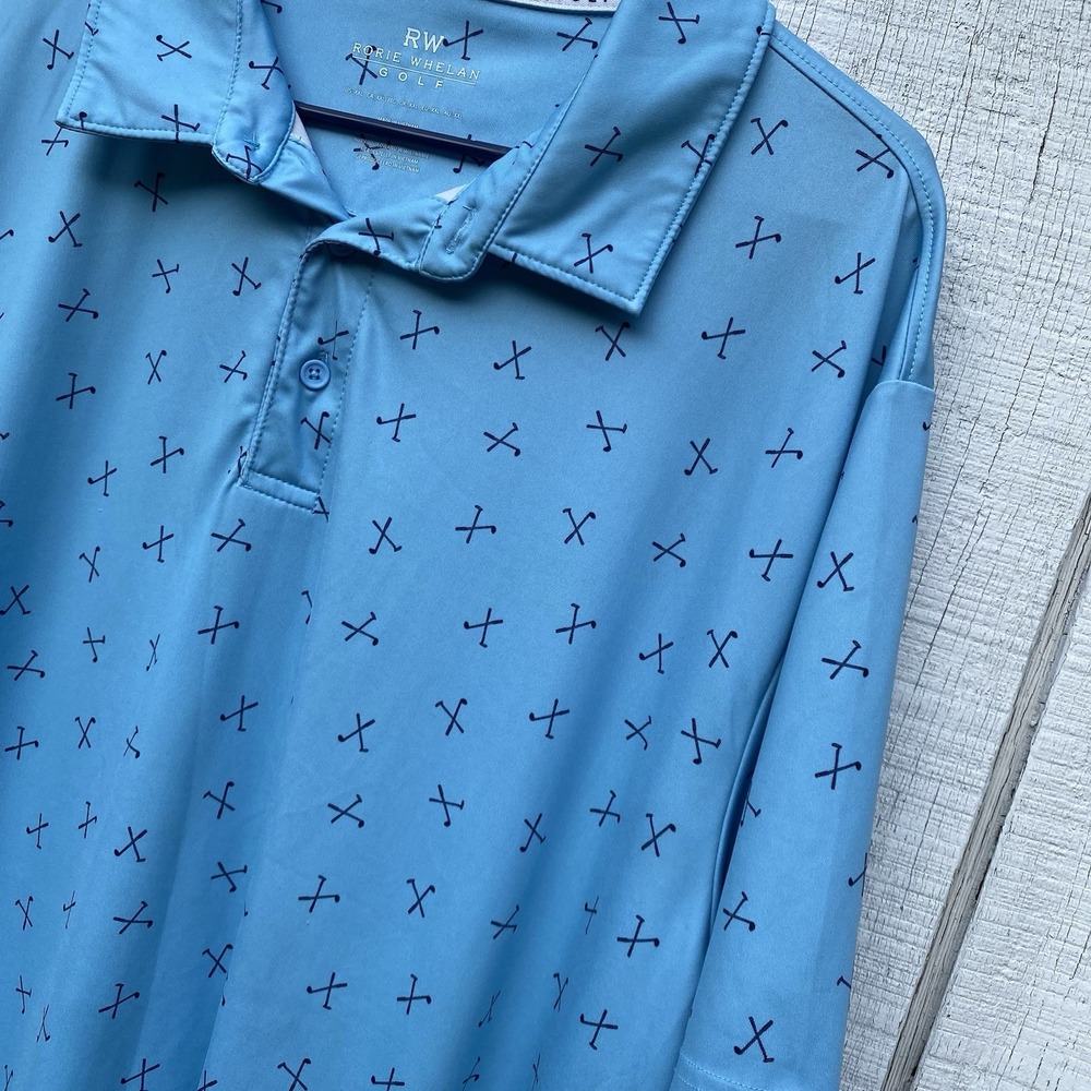 Rorie Whelan Golf Polo Golf Club Print On Blue Polo Shortsleeved XXL 2X